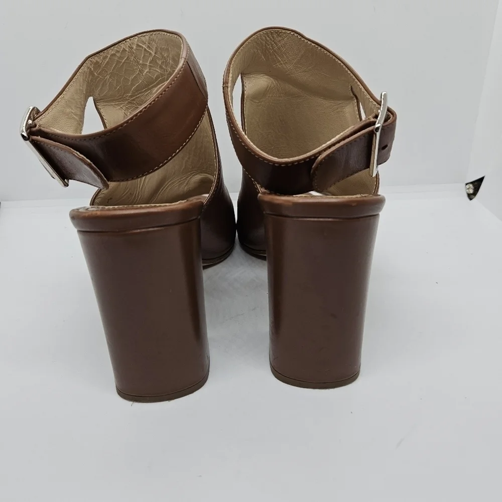 Prada brown leather peeptoe ankle wrap heel booties EU 38 - Picture 5 of 16